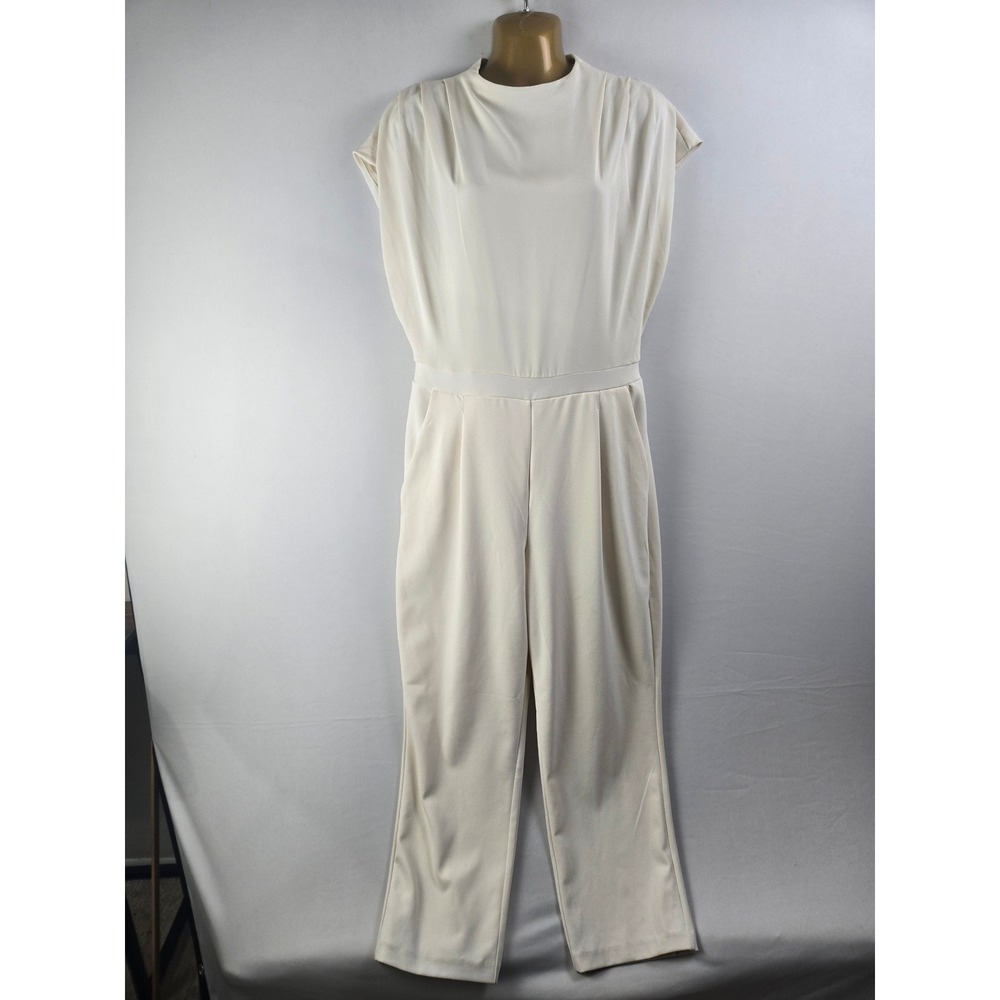 Express Sleeveless Pleated Jumpsuit Cream White Womens LElegant Evening Wear